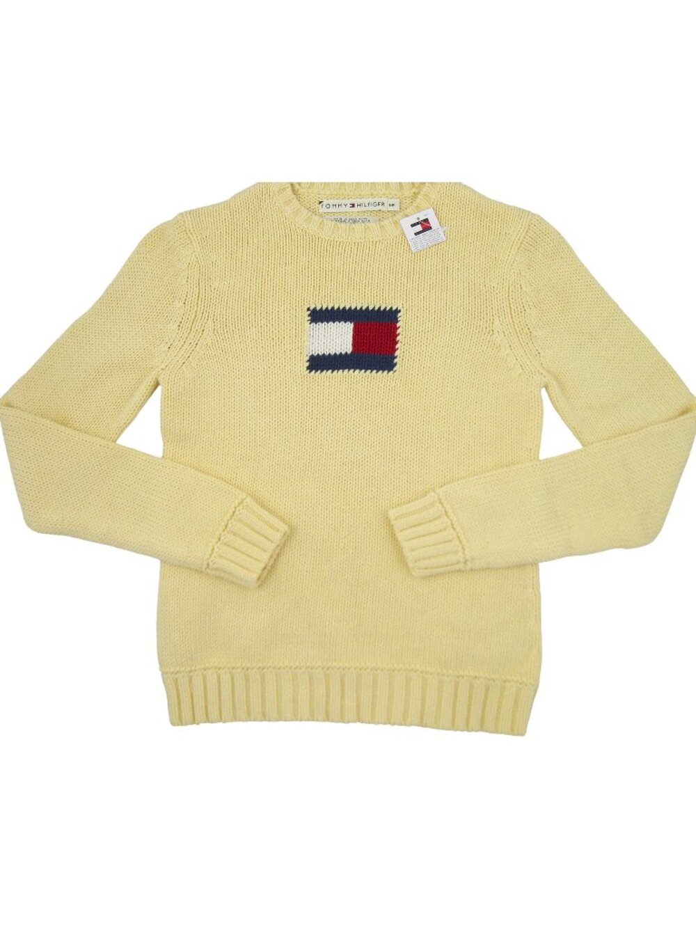 NEW Vintage Tommy Hilfiger Sweater! Medium Yellow Huge Tommy Flag Crewneck